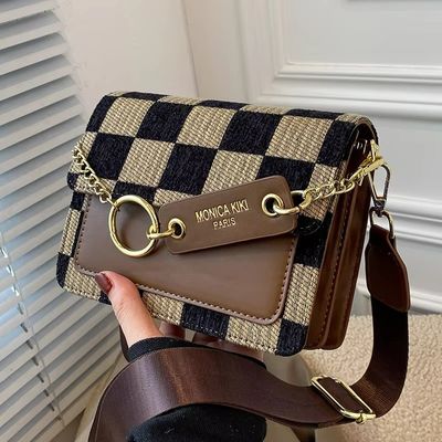 Shoulder 2024 Luxury Design Saco de mão Tabuleiro de xadrez Mini Tecido Flap Sling Saco para Mulheres