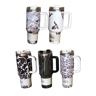 Sustentável 40oz Leopard Impressão Camuflagem Copo de palha Tumbler para bebidas quentes e frias