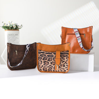 Leopard Print Saco de ombro de couro vegetariano feminino com alça de guitarra e alça única