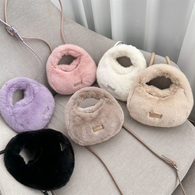 Sacos de pele de raposa de inverno marrom Mini Sacos de pele de raposa de cadeia longa Sacos de pele de pelúcia para mulheres sofisticadas