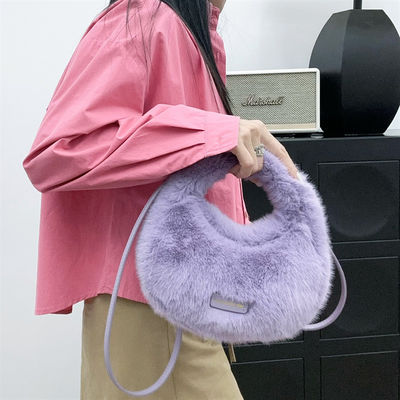 Sacos de pele de raposa de inverno marrom Mini Sacos de pele de raposa de cadeia longa Sacos de pele de pelúcia para mulheres sofisticadas