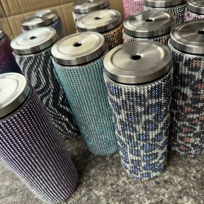 Rhinestone Bling Diamond Glitter Tubarão térmico de aço inoxidável ótimo para café chá água cerveja inclui tampa e palha