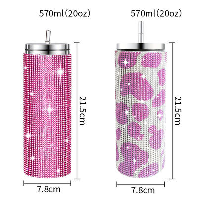 Rhinestone Bling Diamond Glitter Tubarão térmico de aço inoxidável ótimo para café chá água cerveja inclui tampa e palha
