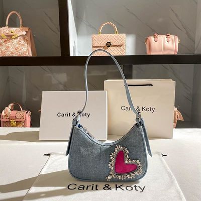 Bolsa de denim em forma de coração elegante para mulheres com um único punho fecho de fecho de fecho de algodão