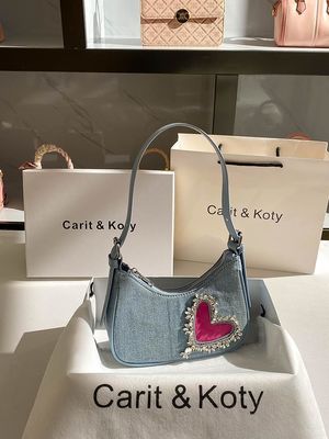 Bolsa de denim em forma de coração elegante para mulheres com um único punho fecho de fecho de fecho de algodão