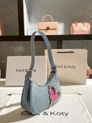 Bolsa de denim em forma de coração elegante para mulheres com um único punho fecho de fecho de fecho de algodão