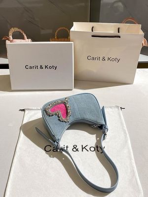Bolsa de denim em forma de coração elegante para mulheres com um único punho fecho de fecho de fecho de algodão