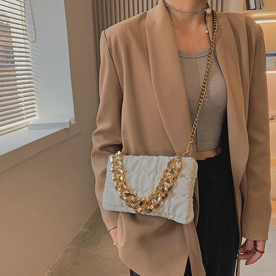Impressão de logotipo personalizado Bolsas de couro de PU Bolsas elegante de senhoras com desenho de cadeia