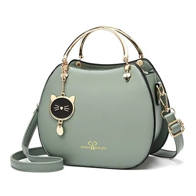 Bolsa de mão feminina de um ombro na moda com pingente de gato e fecho de fecho