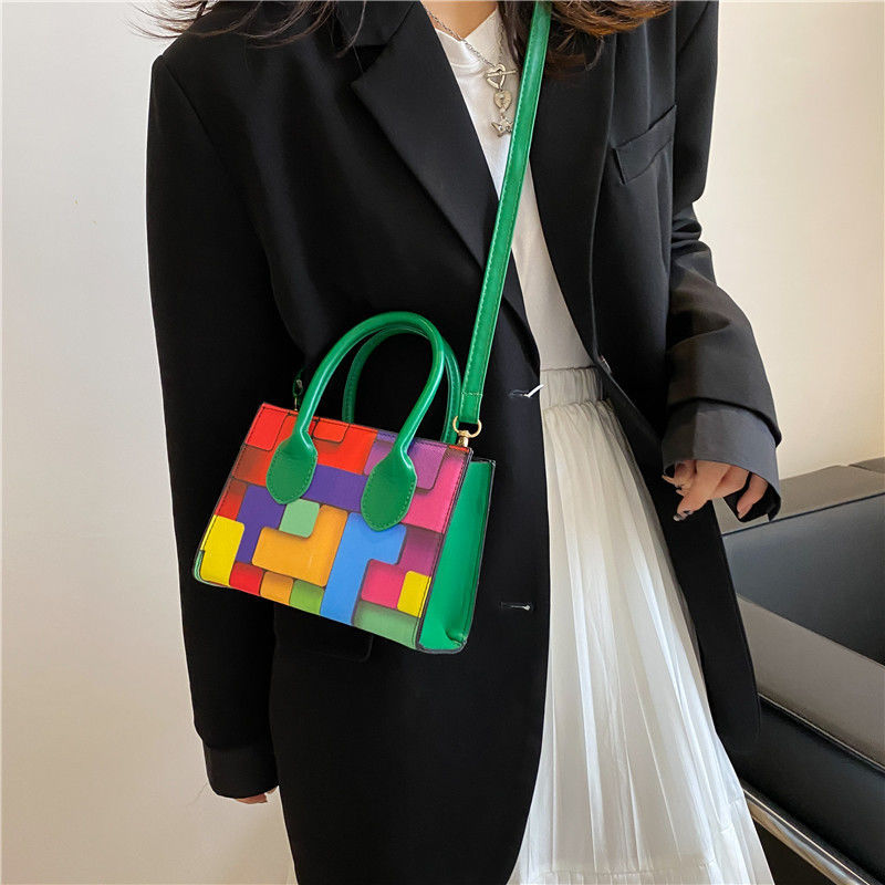 Mochila de moda para mulheres de forma quadrada e costura de dois tons em todas as estações do ano