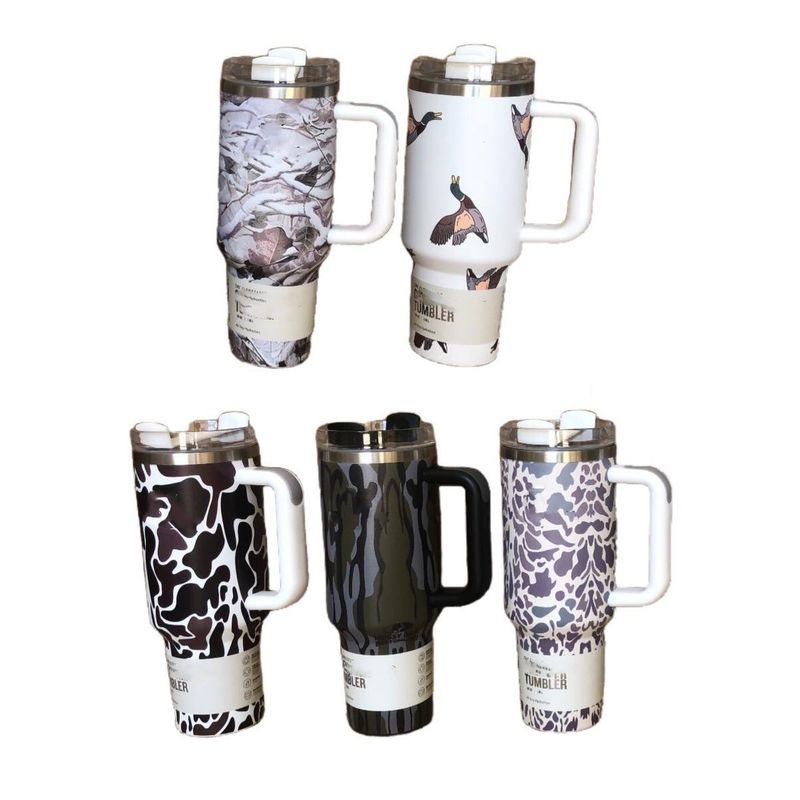 Sustentável 40oz Leopard Impressão Camuflagem Copo de palha Tumbler para bebidas quentes e frias