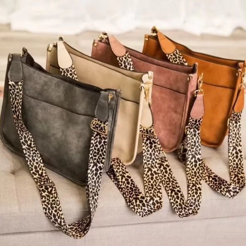 Leopard Print Saco de ombro de couro vegetariano feminino com alça de guitarra e alça única