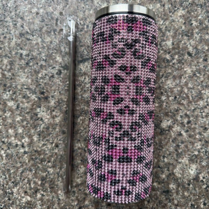Rhinestone Bling Diamond Glitter Tubarão térmico de aço inoxidável ótimo para café chá água cerveja inclui tampa e palha