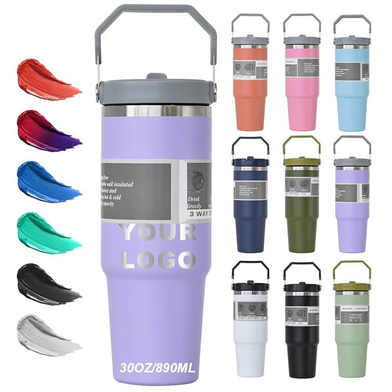 Palha com tampa Taça de café personalizável única 20oz 30oz BPA GRATUITO Taças de aço inoxidável