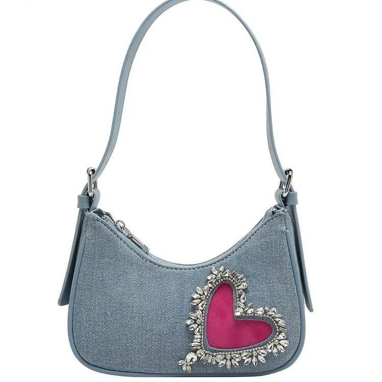 Bolsa de denim em forma de coração elegante para mulheres com um único punho fecho de fecho de fecho de algodão