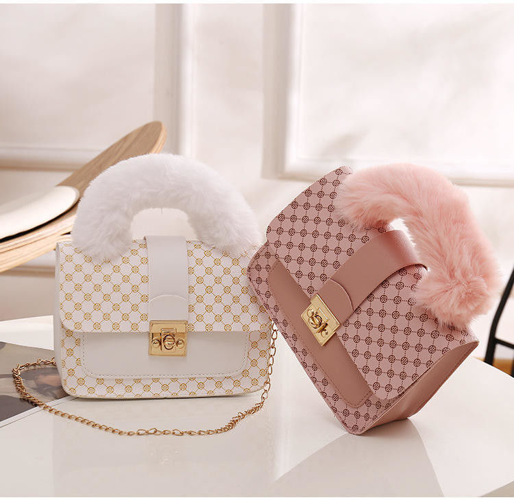 L quadrado mini saco de lã de cordeiro de inverno e PU saco de mensageiro para saco de mão de moda